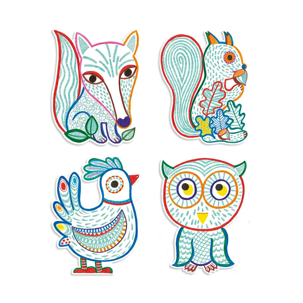 Coloriages Djeco couleurs cachées animaux de la forêt