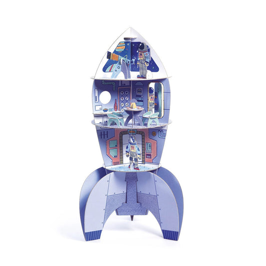 Djeco ensemble de construction et peinture 3D fusée spatiale
