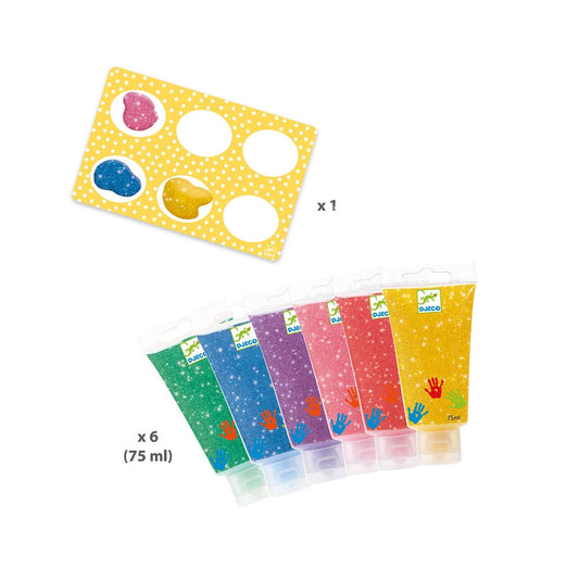 Tubes de paillettes de peinture au doigt Djeco 6x1, assortis
