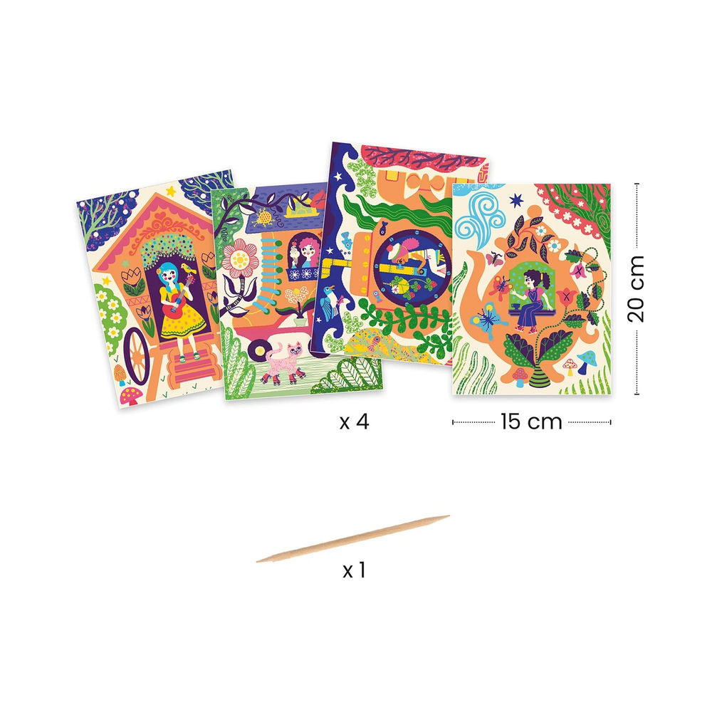 Djeco Scratch pictures two-coloured Crazy Houses