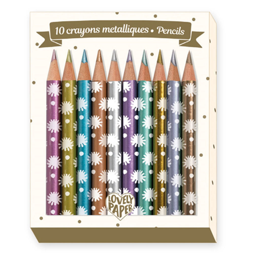 Djeco 10 mini crayons de couleur métallisé Chichi
