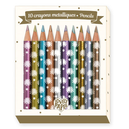 Djeco 10 mini crayons de couleur métallisé Chichi