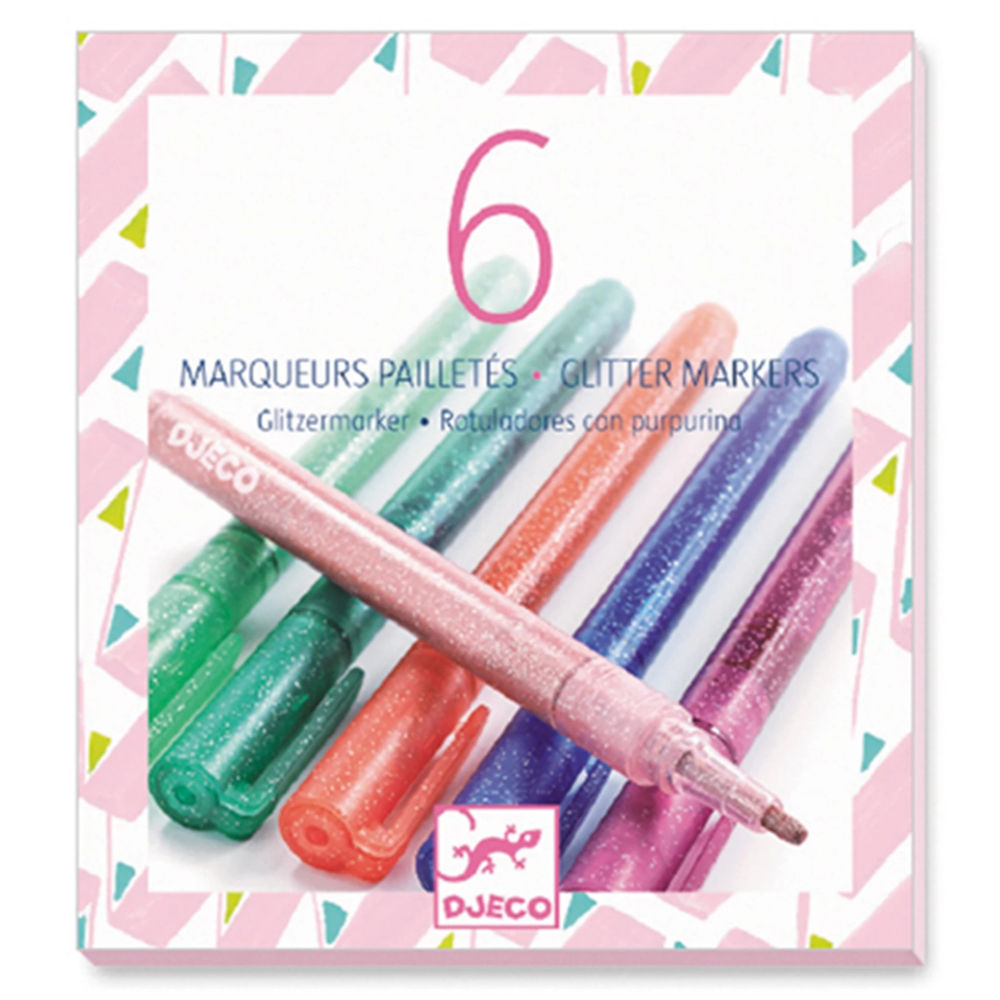 Djeco 6 feutres pailletés doux