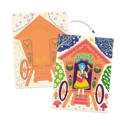 Djeco Scratch pictures two-coloured Crazy Houses