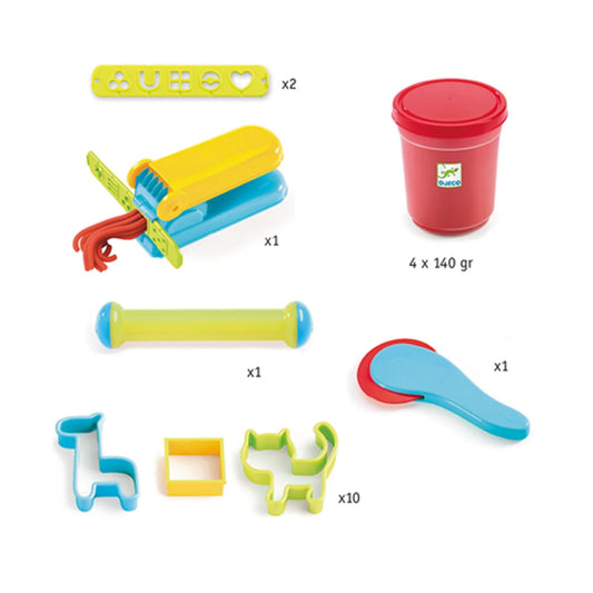 Djeco Large modelling clay set with 4 colours &amp; 21 tools