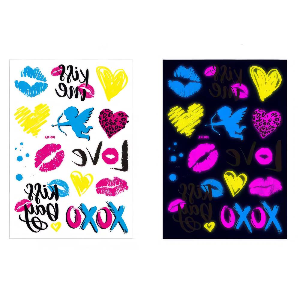 Fluoreszierende Tattoos Party Love
